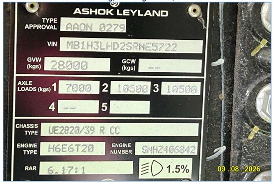 VEHICLE NOT REGISTERED Ashok Leyland UE2820 Engine No.: SNHZ406842 Chassis No. MB1H3LHD2SRNE5722 for sale in KHOPOLI Karjat — photo 3