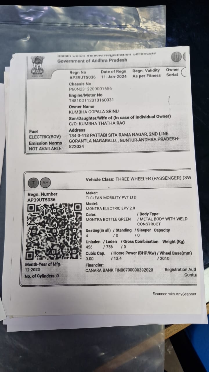 2024 Montra Electric Super Auto Electric Passenger Passenger 20000 km 1 year for sale in SHRIRAM AUTO MALL, ETUKUR ROAD, GUNTU Guntur — photo 2