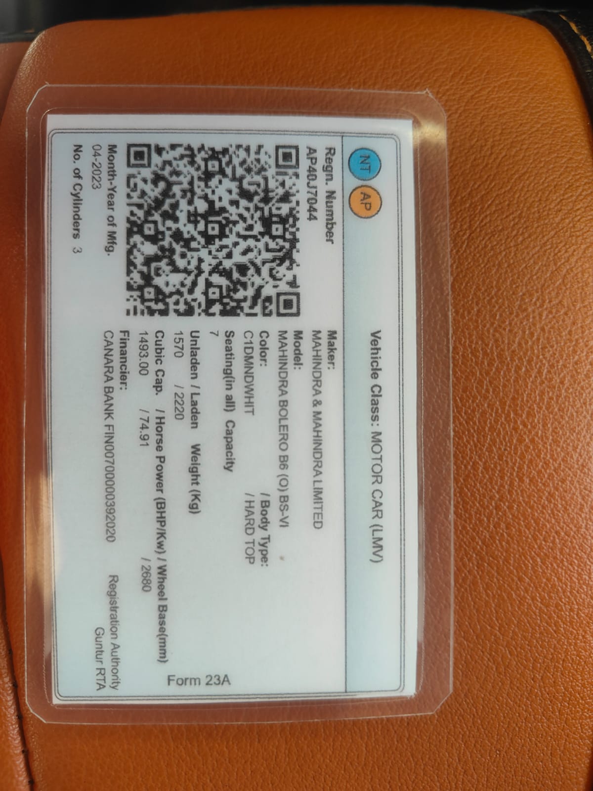 2023 Mahindra Bolero B6(O) SUV 96125 km 3 years for sale in SHRIRAM AUTO MALL, ETUKUR ROAD, GUNTUR Guntur — photo 1