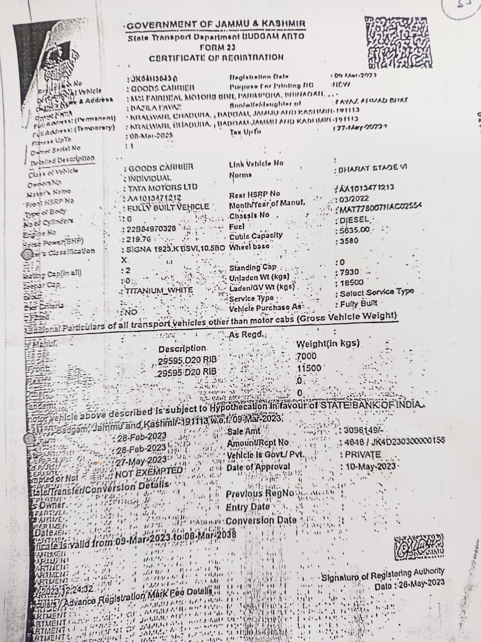 TATA TRUCK JK04H3843 for sale in pulwama Chadura — photo 1